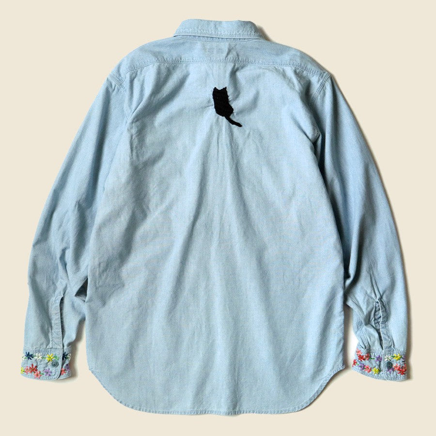 Chambray Work Shirt (Black Cat Embroidery) - Sax - Kapital - STAG Provisions - W - Tops - L/S Woven