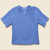 Berit V-Neck Top - Bruno Blue - Fog Linen - STAG Provisions - W - Tops - S/S Woven