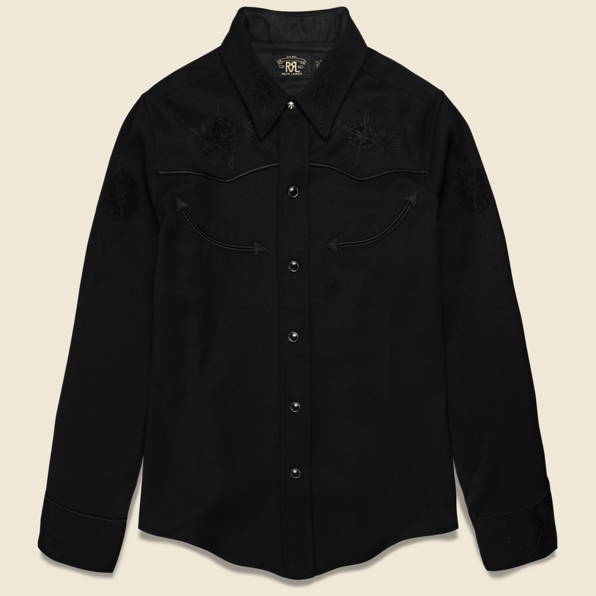 Slim Floral Wool Western Shirt - Black - RRL - STAG Provisions - W - Tops - L/S Woven