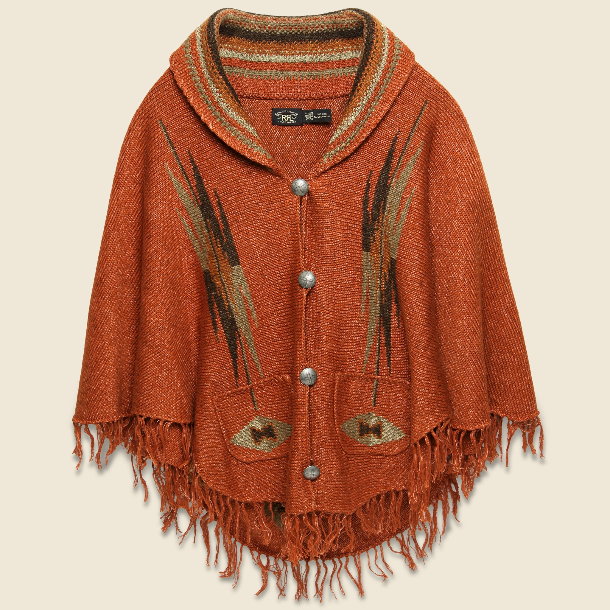 Fringe Linen-Blend Poncho - Rust/Orange - RRL - STAG Provisions - W - Tops - Sweater