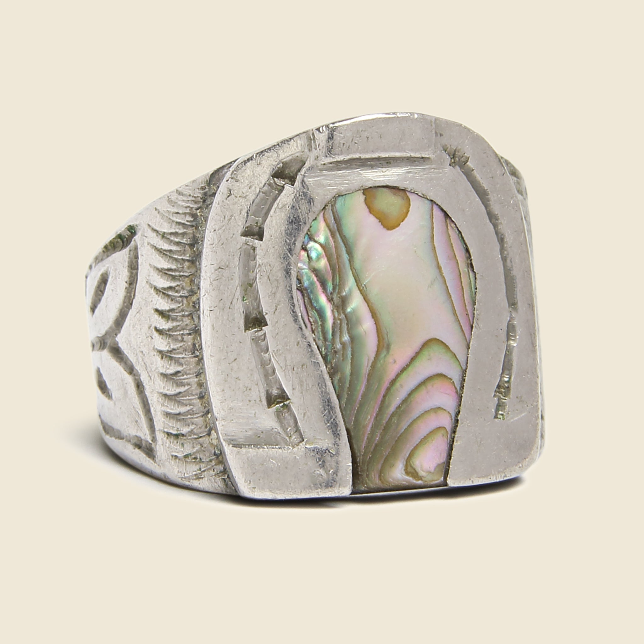 Stamped Sterling Silver & Abalone Horseshoe Ring - Vintage - STAG Provisions - W - Accessories - Ring