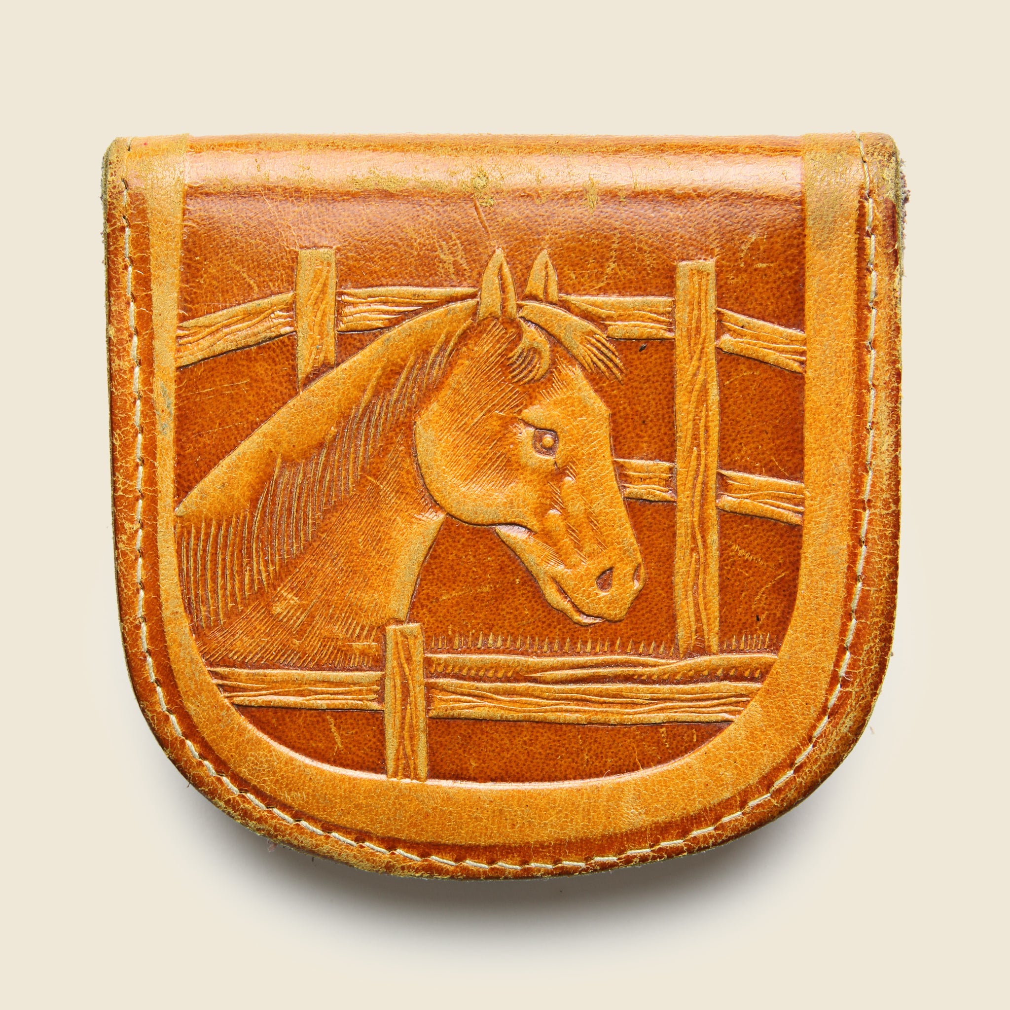 Hand Tooled Leather Horse & Saddle Mexico Coin Purse - Cognac - Vintage - STAG Provisions - W - Accessories - Bag