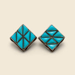 Geometric Diamond Sterling/Turquoise Stud Earrings - Silver/Blue - Vintage - STAG Provisions - W - One & Done - Accessories & Jewelry