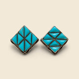 Geometric Diamond Sterling/Turquoise Stud Earrings - Silver/Blue - Vintage - STAG Provisions - W - One & Done - Accessories & Jewelry