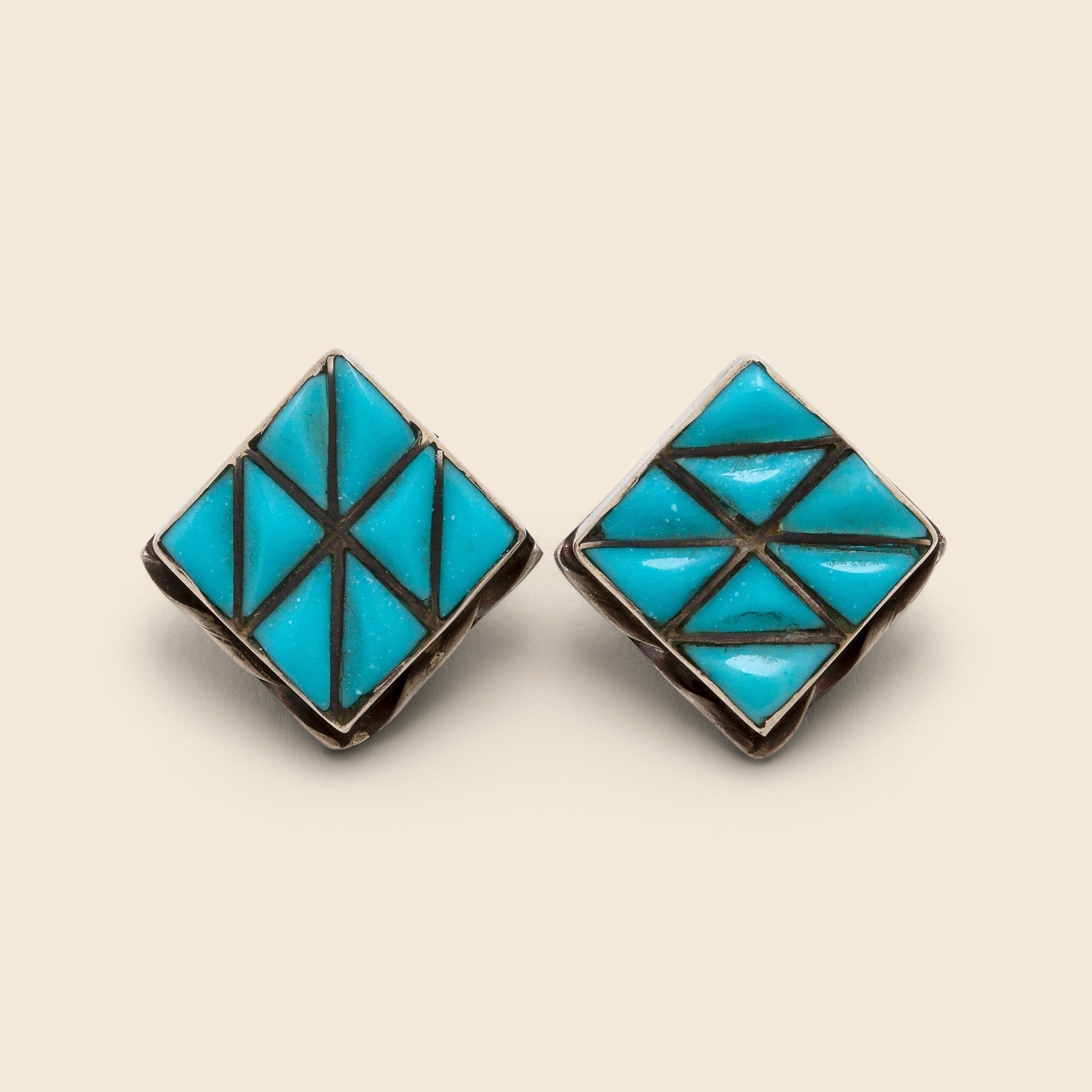 Geometric Diamond Sterling/Turquoise Stud Earrings - Silver/Blue - Vintage - STAG Provisions - W - One & Done - Accessories & Jewelry